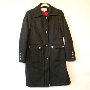 Talbots Black Wool Blend‎ Button Front Utility Coat Women's Size 10 Petite